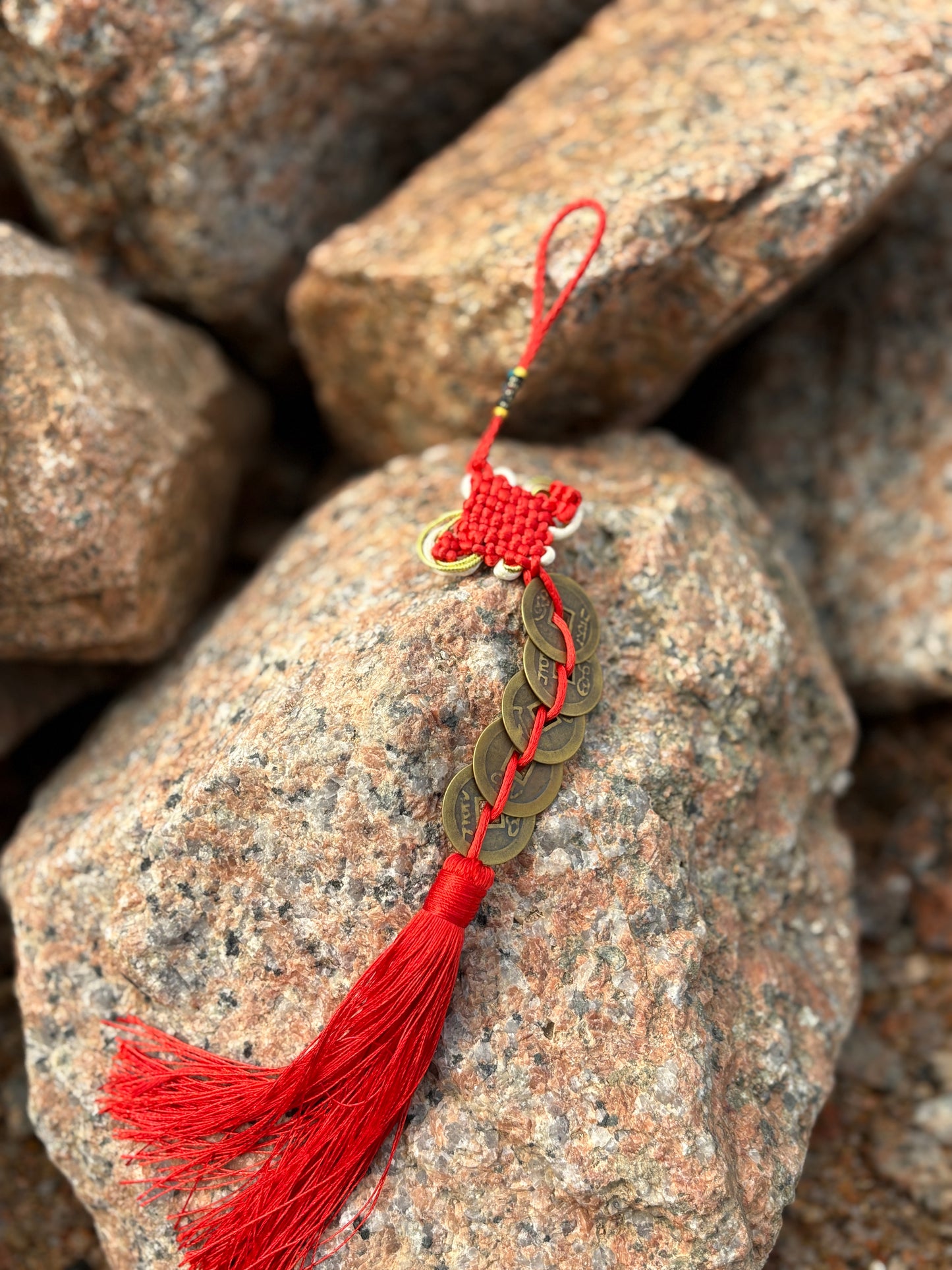 Red Rope Five Emperors Coins Feng Shui Charm