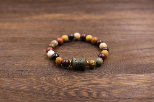 Natural wooden multi- jewel Six-character Mantra Bracelet Meditation Beads