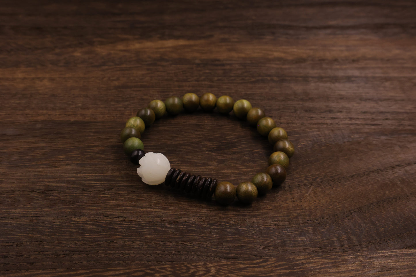 Ebony & white Jade Fengshui Bracelet Meditation Beads