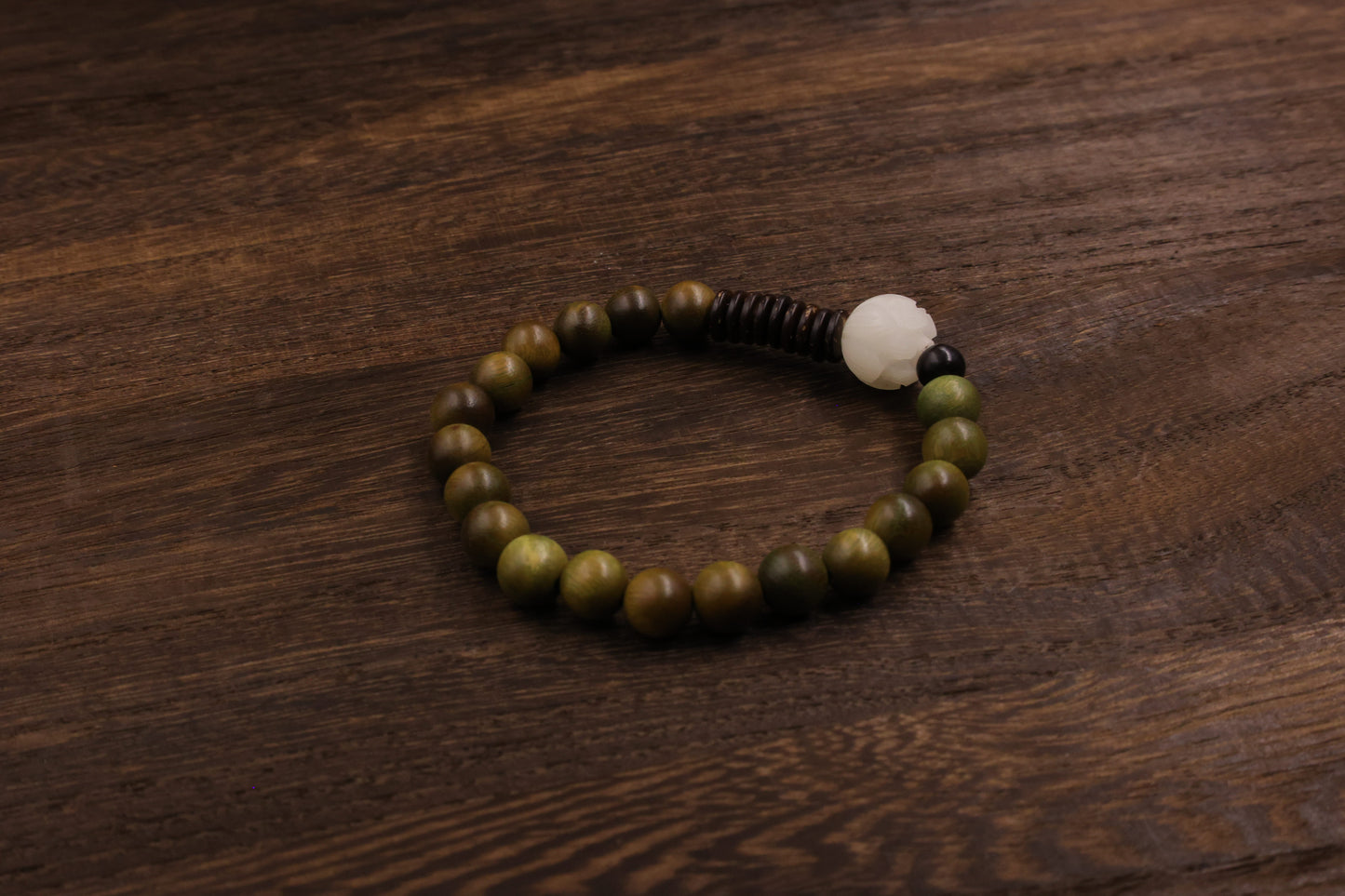 Ebony & white Jade Fengshui Bracelet Meditation Beads