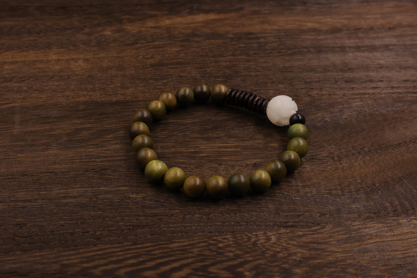 Ebony & white Jade Fengshui Bracelet Meditation Beads