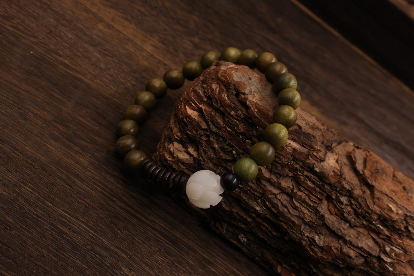 Ebony & white Jade Fengshui Bracelet Meditation Beads