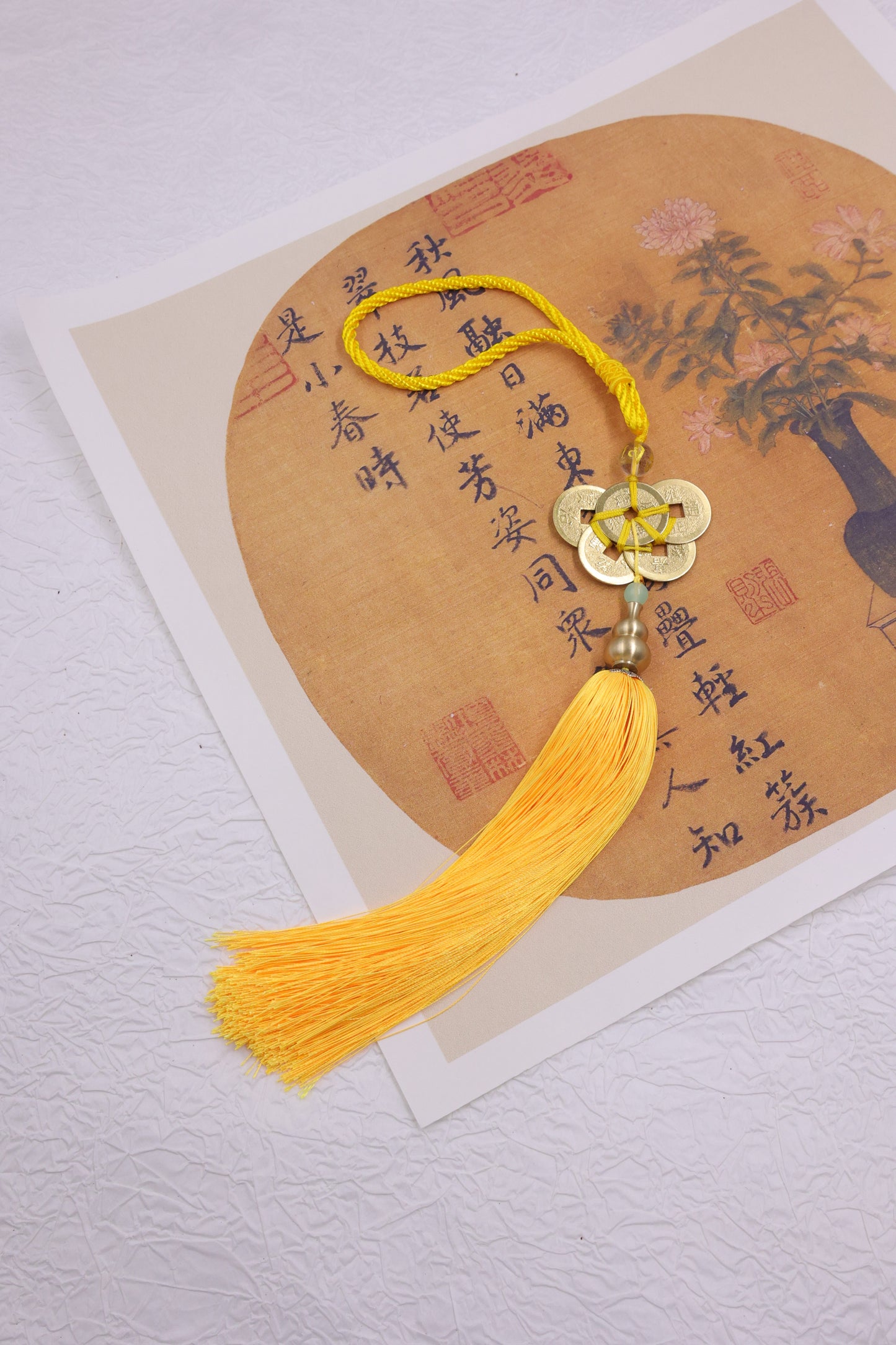 Yellow Rope Five Emperors Coins & Copper Gourd Feng Shui Pendant