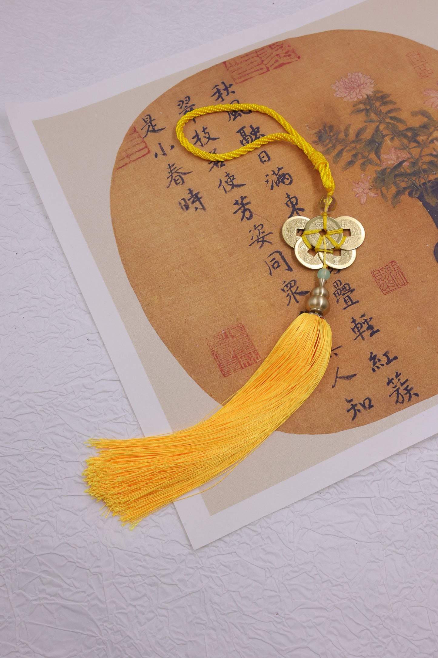 Yellow Rope Five Emperors Coins & Copper Gourd Feng Shui Pendant