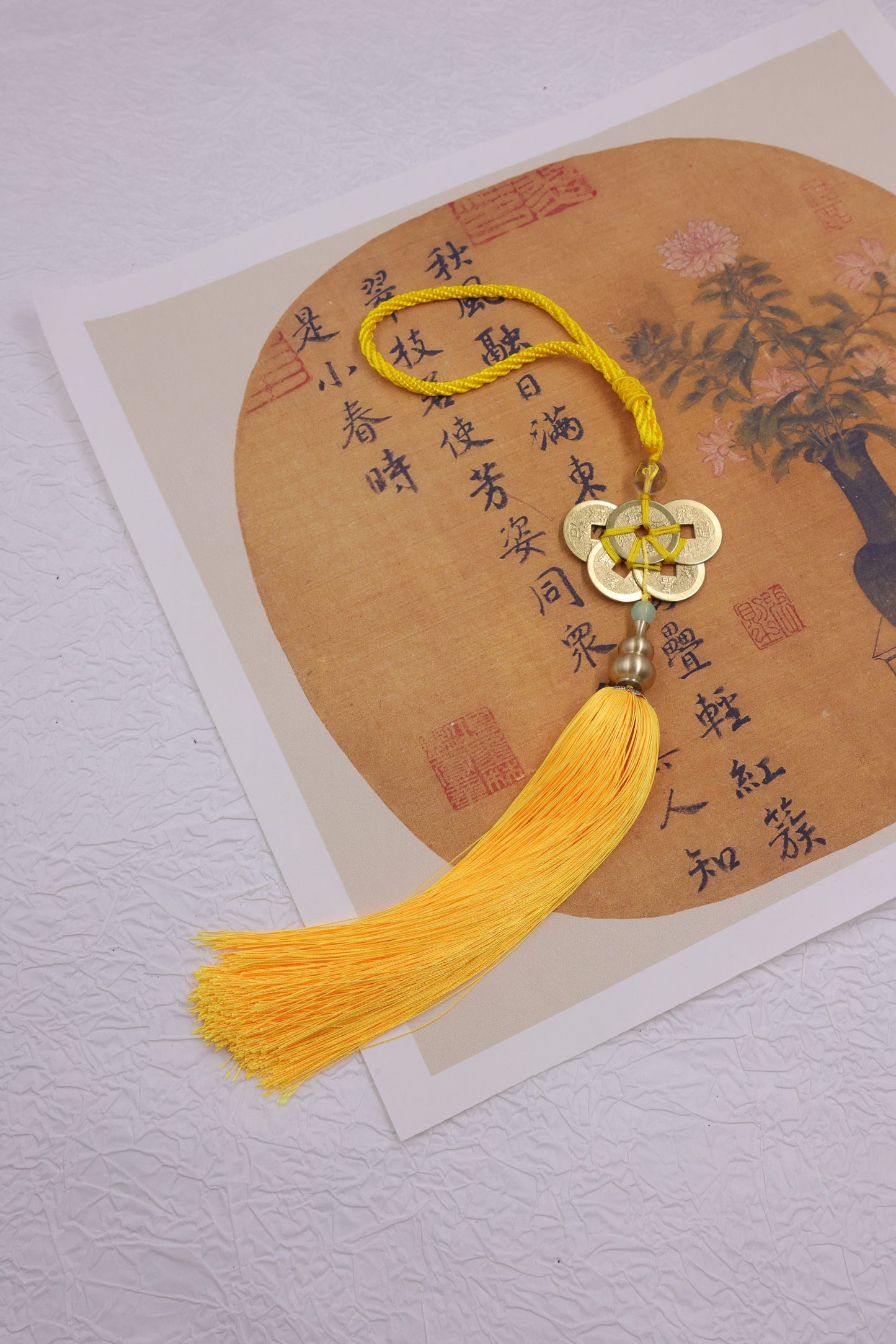 Yellow Rope Five Emperors Coins & Copper Gourd Feng Shui Pendant