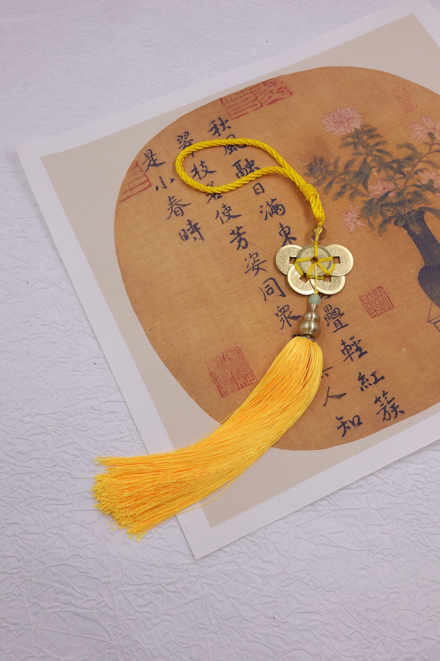 Yellow Rope Five Emperors Coins & Copper Gourd Feng Shui Pendant