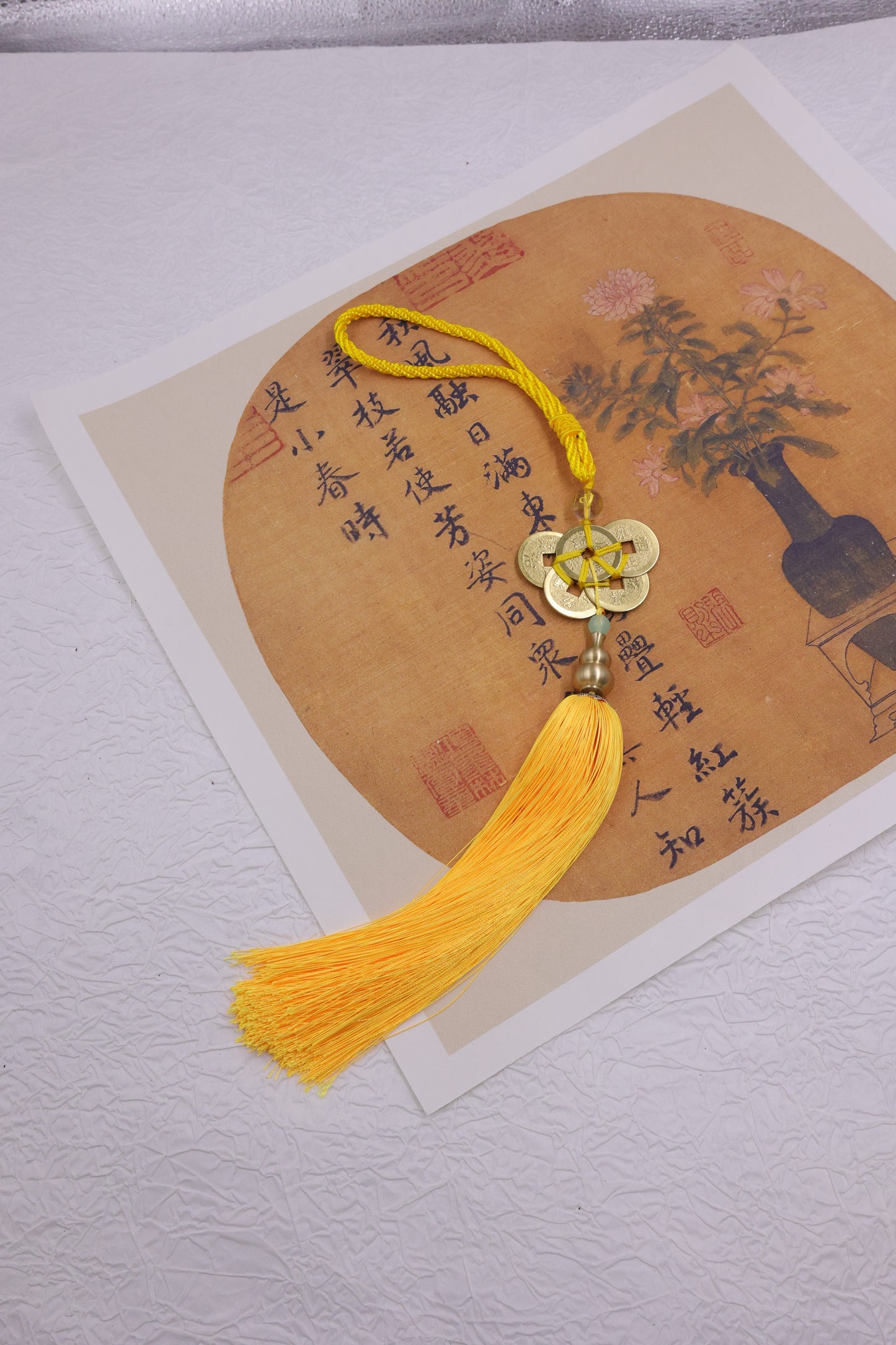 Yellow Rope Five Emperors Coins & Copper Gourd Feng Shui Pendant