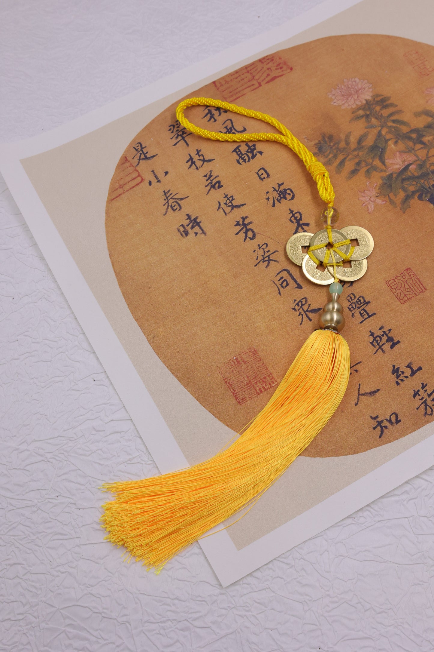 Yellow Rope Five Emperors Coins & Copper Gourd Feng Shui Pendant