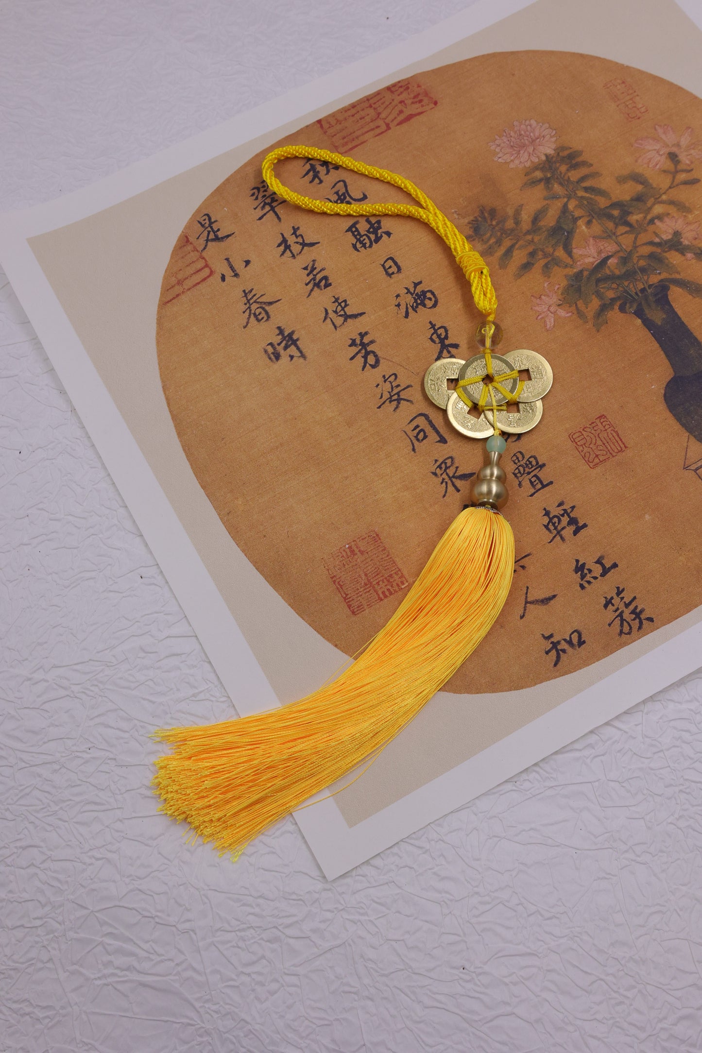 Yellow Rope Five Emperors Coins & Copper Gourd Feng Shui Pendant