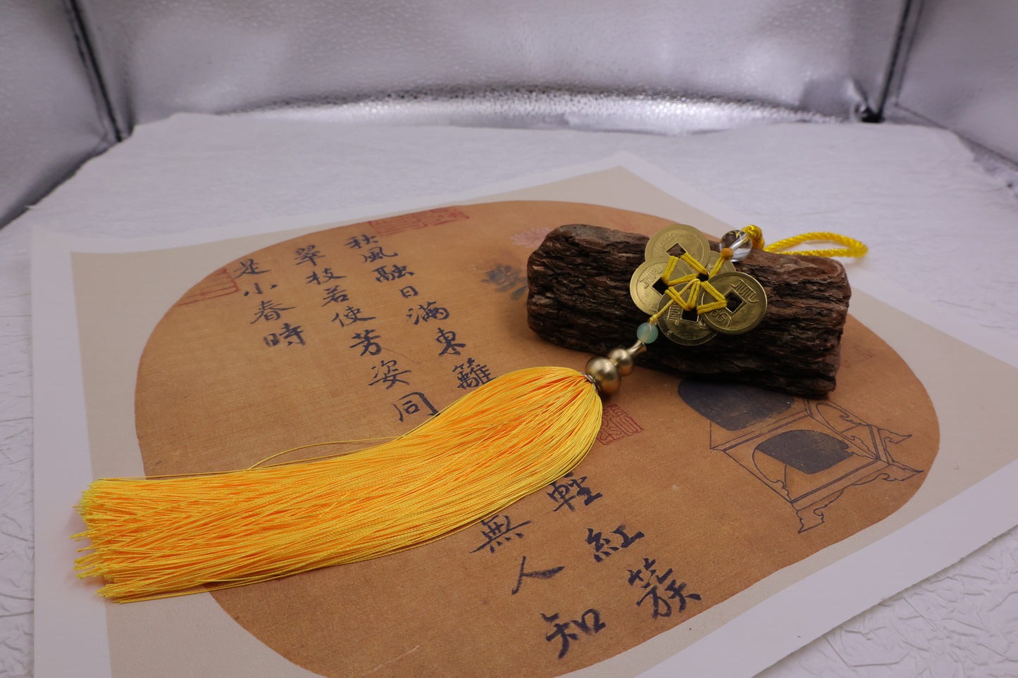 Yellow Rope Five Emperors Coins & Copper Gourd Feng Shui Pendant