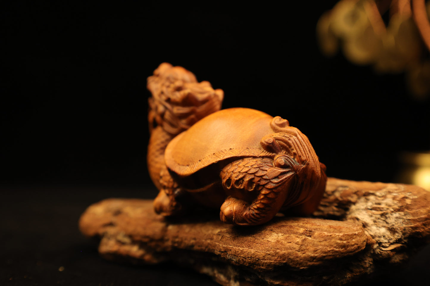 Lightingstruck Jujube Wood Dragon Turtle- Fengshui Wooden Ornament