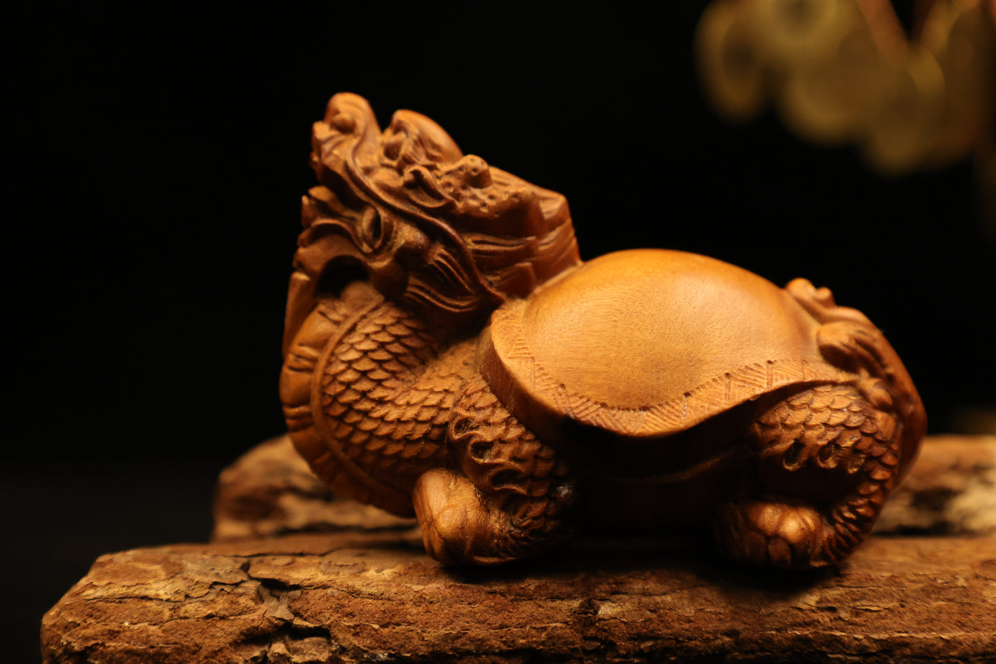 Lightingstruck Jujube Wood Dragon Turtle- Fengshui Wooden Ornament