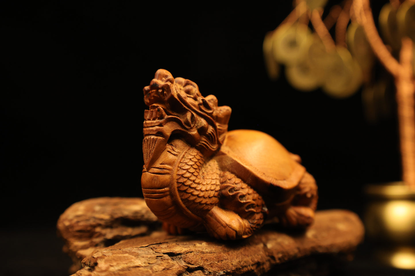 Lightingstruck Jujube Wood Dragon Turtle- Fengshui Wooden Ornament