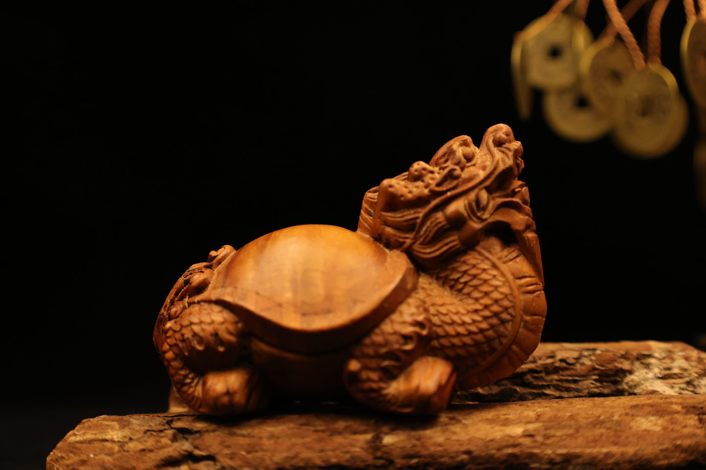 Lightingstruck Jujube Wood Dragon Turtle- Fengshui Wooden Ornament